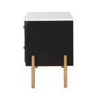 Table de chevet minimaliste moderne avec 2 tiroirs, poignées dorées et design texturé