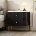 Whisen Modern Minimalist Nightstand with 2 Storage Drawer, Golden Metal Handles and Legs, Unique Textured Design