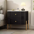 Whisen Modern Minimalist Nightstand with 2 Storage Drawer, Golden Metal Handles and Legs, Unique Textured Design