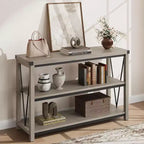 47 Inch Farmhouse Entryway Table, 3 Tier Wood Console Table with Storage, for Living Room, Hallway Table, Grey