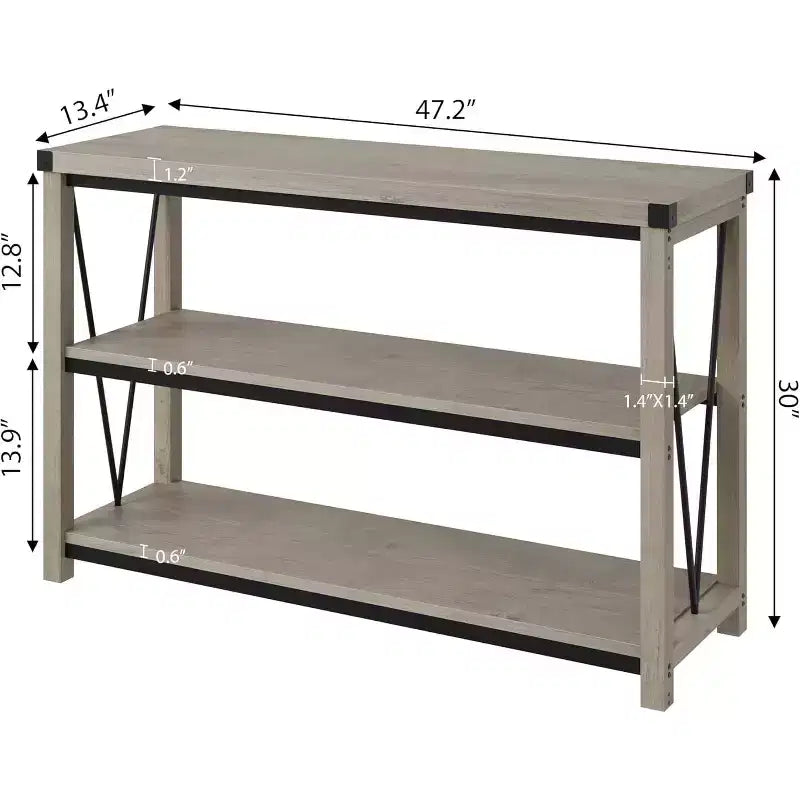 Table d'entrée de ferme de 120 cm, console en bois à 3 niveaux avec rangement, pour salon, table de couloir, grise