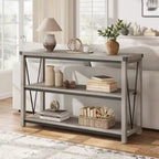 Table d'entrée de ferme de 120 cm, console en bois à 3 niveaux avec rangement, pour salon, table de couloir, grise