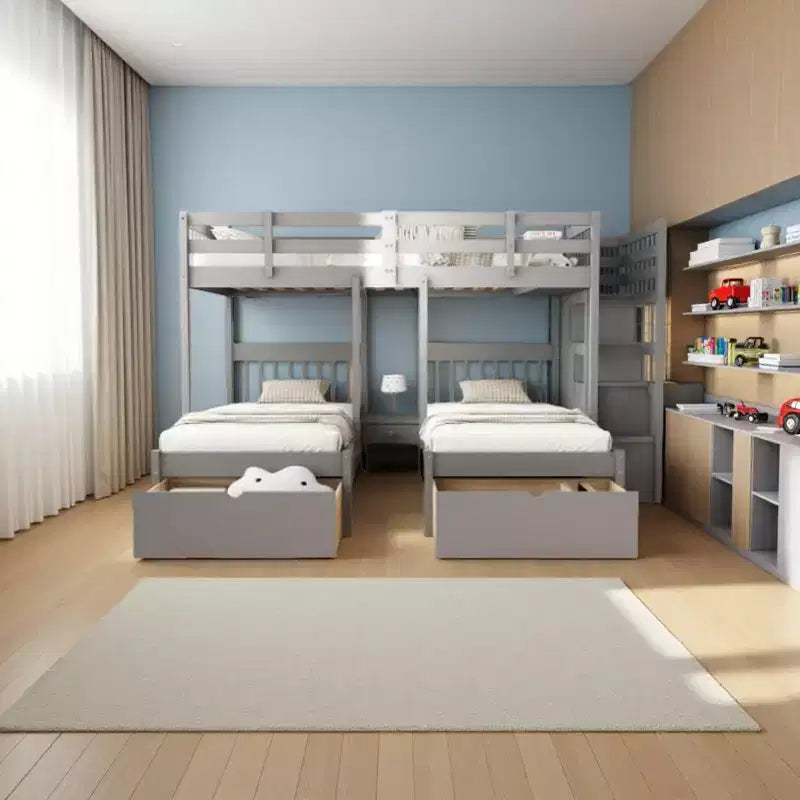 Merax Full Over Twin & Twin Triple Bunk Bed with Storage Stairs
