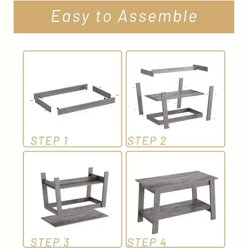 31,5 Table basse industrielle moderne avec rangement à 2 niveaux, table rectangulaire compacte en MDF et panneaux de particules pour salon et bureau