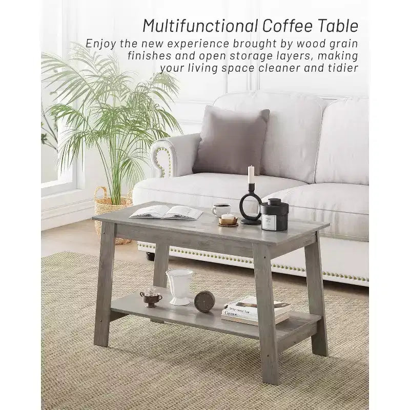 31,5 Table basse industrielle moderne avec rangement à 2 niveaux, table rectangulaire compacte en MDF et panneaux de particules pour salon et bureau