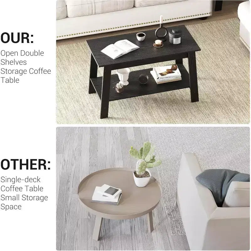 31,5 Table basse industrielle moderne avec rangement à 2 niveaux, table rectangulaire compacte en MDF et panneaux de particules pour salon et bureau
