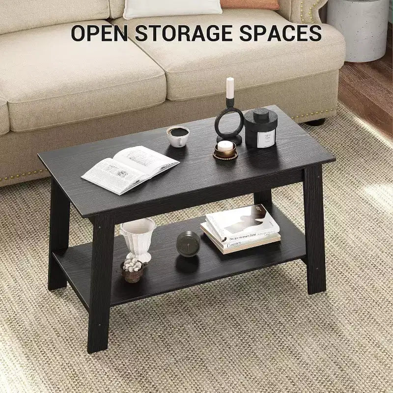 31,5 Table basse industrielle moderne avec rangement à 2 niveaux, table rectangulaire compacte en MDF et panneaux de particules pour salon et bureau