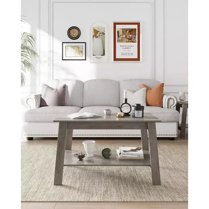31,5 Table basse industrielle moderne avec rangement à 2 niveaux, table rectangulaire compacte en MDF et panneaux de particules pour salon et bureau