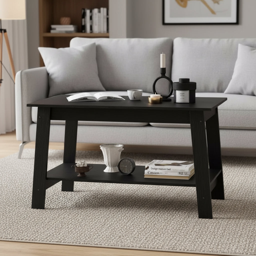 31.5 Modern Industrial Coffee Table with 2-Tier Storage, Rectangular Compact MDF & Particle Board Table for Living Room & Office