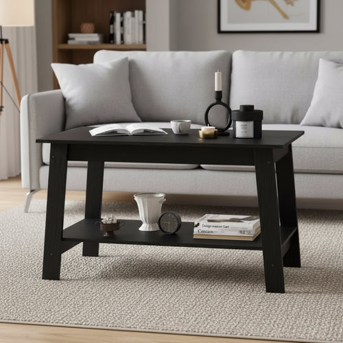 31.5 Modern Industrial Coffee Table with 2-Tier Storage, Rectangular Compact MDF & Particle Board Table for Living Room & Office