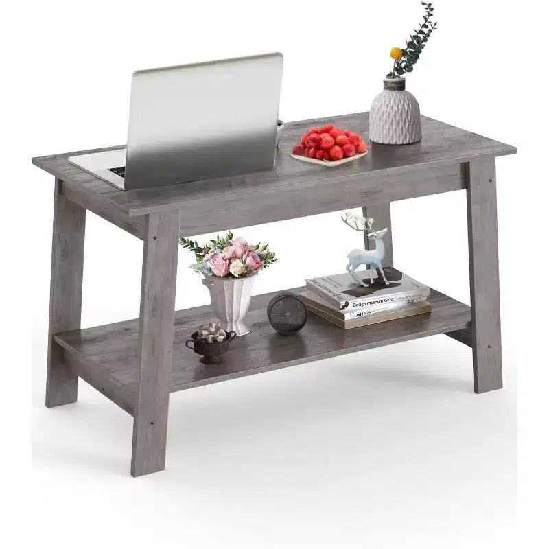 31,5 Table basse industrielle moderne avec rangement à 2 niveaux, table rectangulaire compacte en MDF et panneaux de particules pour salon et bureau