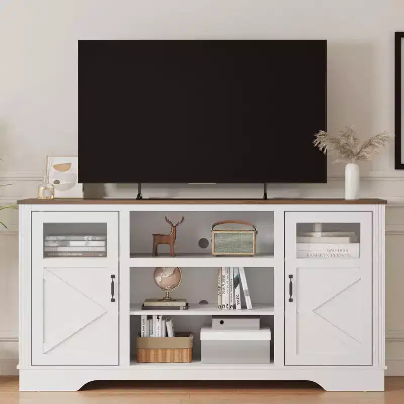 Meuble TV de ferme pour téléviseurs de 65 po, 87,4 cm de haut avec rangement et éclairage DEL