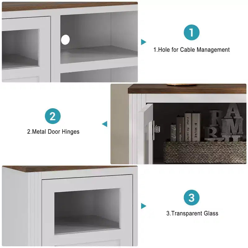 Meuble TV de ferme pour téléviseurs de 65 po, 87,4 cm de haut avec rangement et éclairage DEL