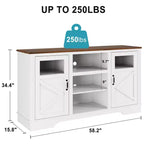 Meuble TV de ferme pour téléviseurs de 65 po, 87,4 cm de haut avec rangement et éclairage DEL