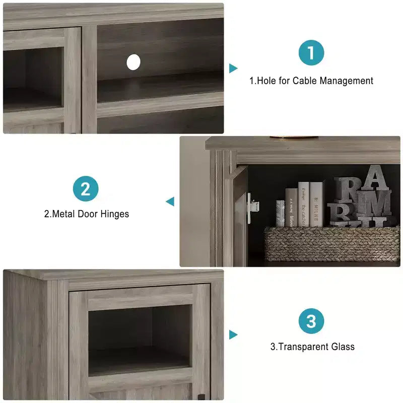 Meuble TV de ferme pour téléviseurs de 65 po, 87,4 cm de haut avec rangement et éclairage DEL