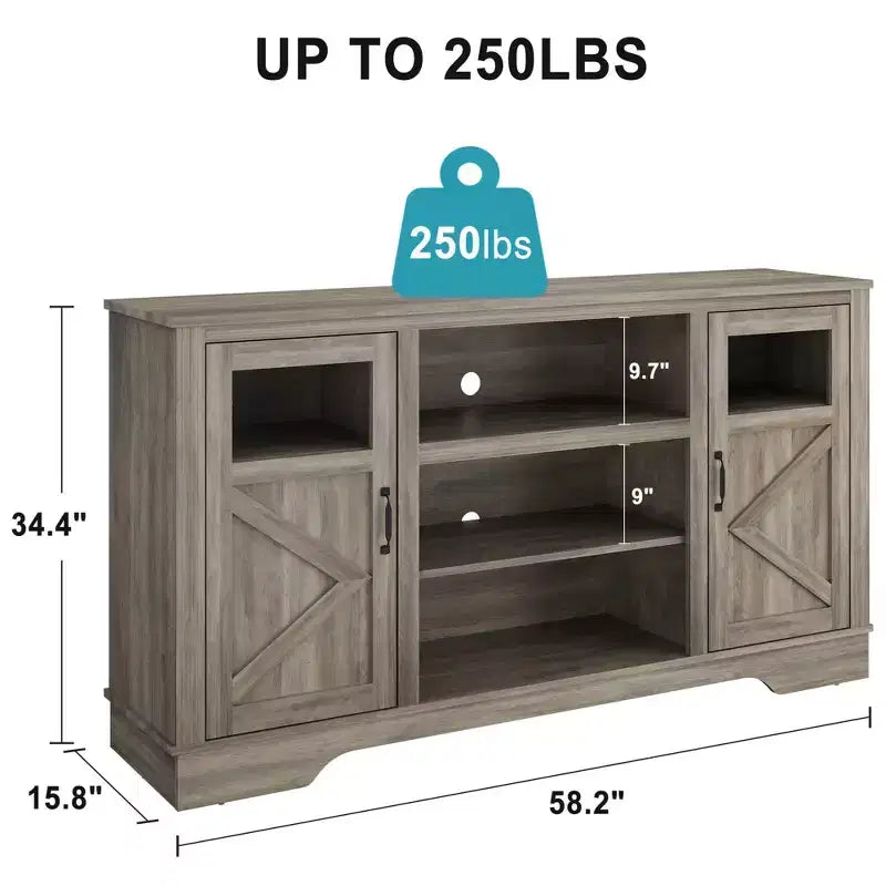 Meuble TV de ferme pour téléviseurs de 65 po, 87,4 cm de haut avec rangement et éclairage DEL