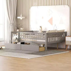 Full Size Daybed Wood Bed with Two Drawers Gray