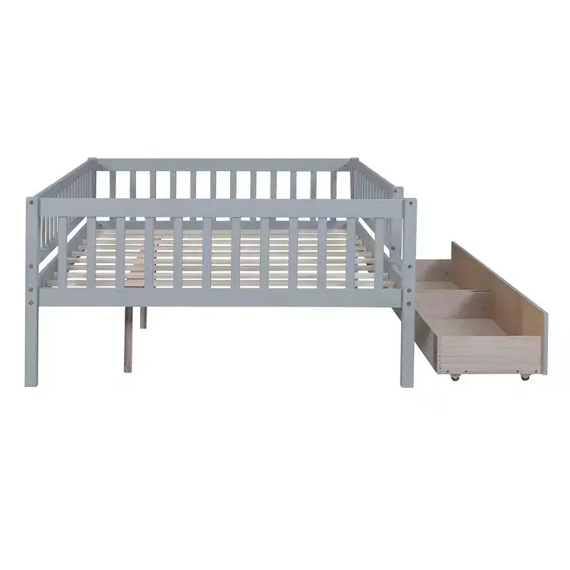 Lit de repos en bois de taille standard avec deux tiroirs Gris