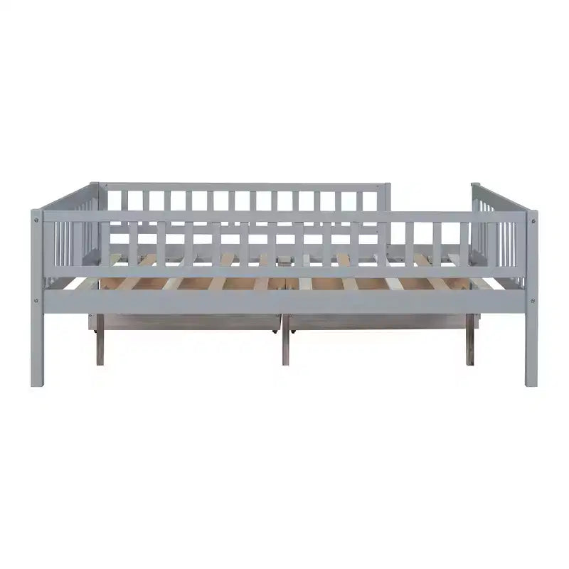 Lit de repos en bois de taille standard avec deux tiroirs Gris