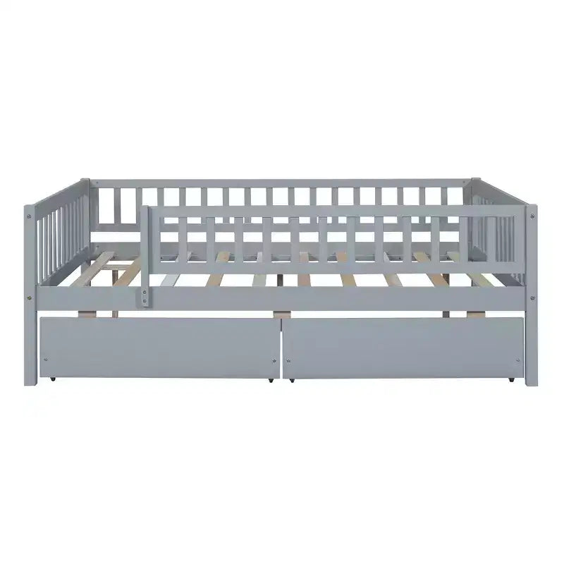 Lit de repos en bois de taille standard avec deux tiroirs Gris