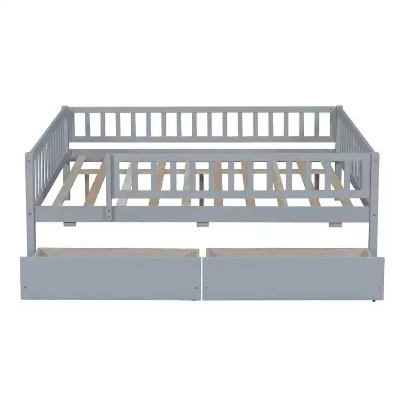 Lit de repos en bois de taille standard avec deux tiroirs Gris