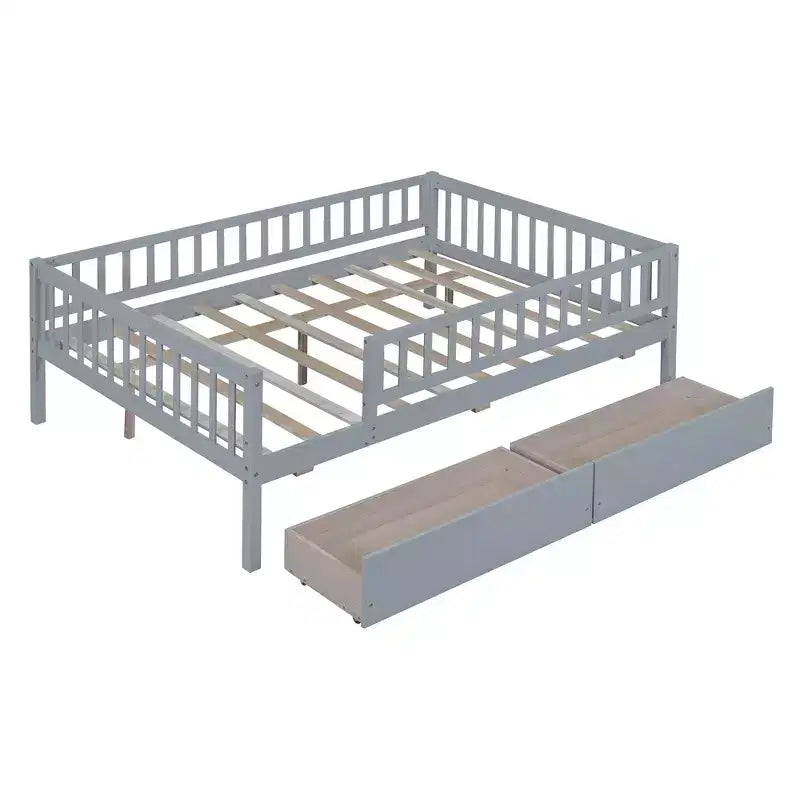 Lit de repos en bois de taille standard avec deux tiroirs Gris