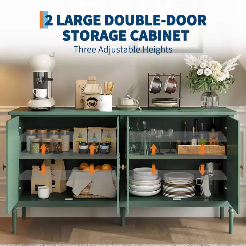 Buffet bahut de 149,86 cm, meuble bar à café pour entrée avec étagères réglables, buffet de sol en bois, console multimédia