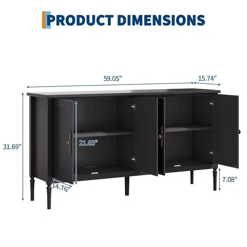 Buffet bahut de 149,86 cm, meuble bar à café pour entrée avec étagères réglables, buffet de sol en bois, console multimédia