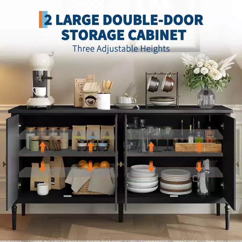 Buffet bahut de 149,86 cm, meuble bar à café pour entrée avec étagères réglables, buffet de sol en bois, console multimédia