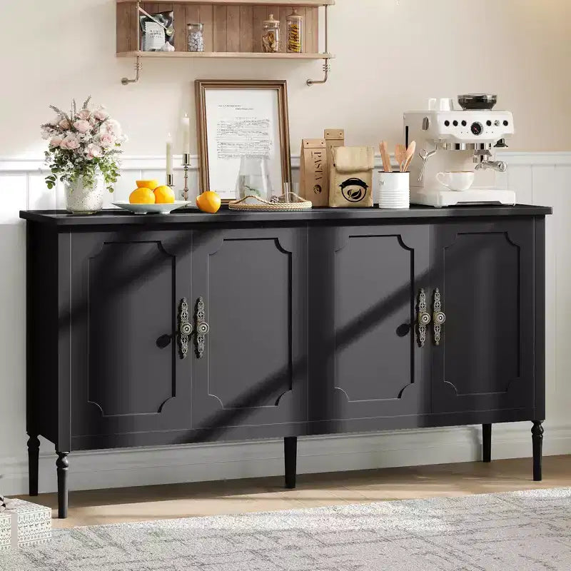 59 Sideboard Buffet Cabinet, Entryway Coffee Bar Cabinet with Adjustable Shelves, Wooden Floor Cupboard Cabinet, Media Console Table