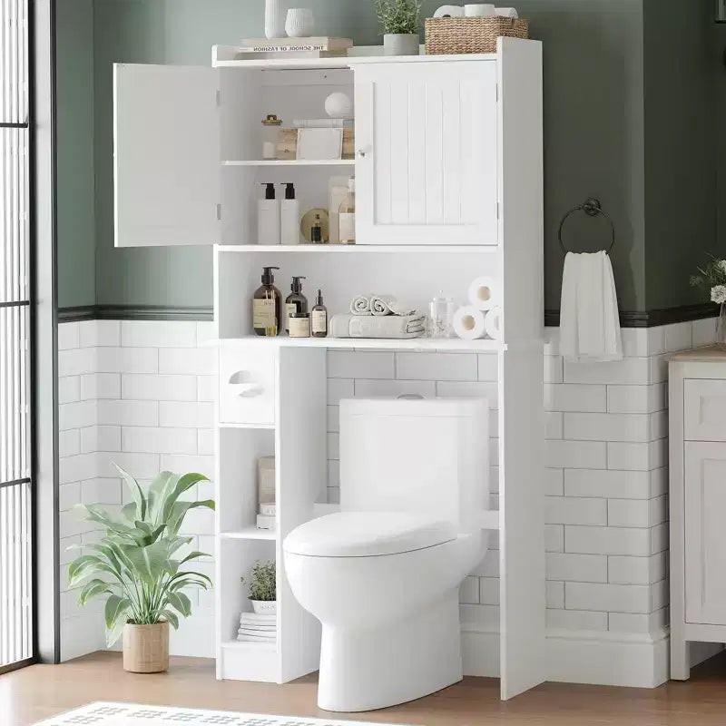 Meuble de Rangement au-dessus des Toilettes, Organisateur de Salle de Bain au-dessus des Toilettes avec Support de Papier et Étagères Réglables, Étagère de Toilettes Gain de Place