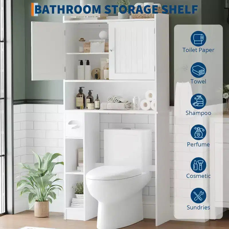 Meuble de Rangement au-dessus des Toilettes, Organisateur de Salle de Bain au-dessus des Toilettes avec Support de Papier et Étagères Réglables, Étagère de Toilettes Gain de Place