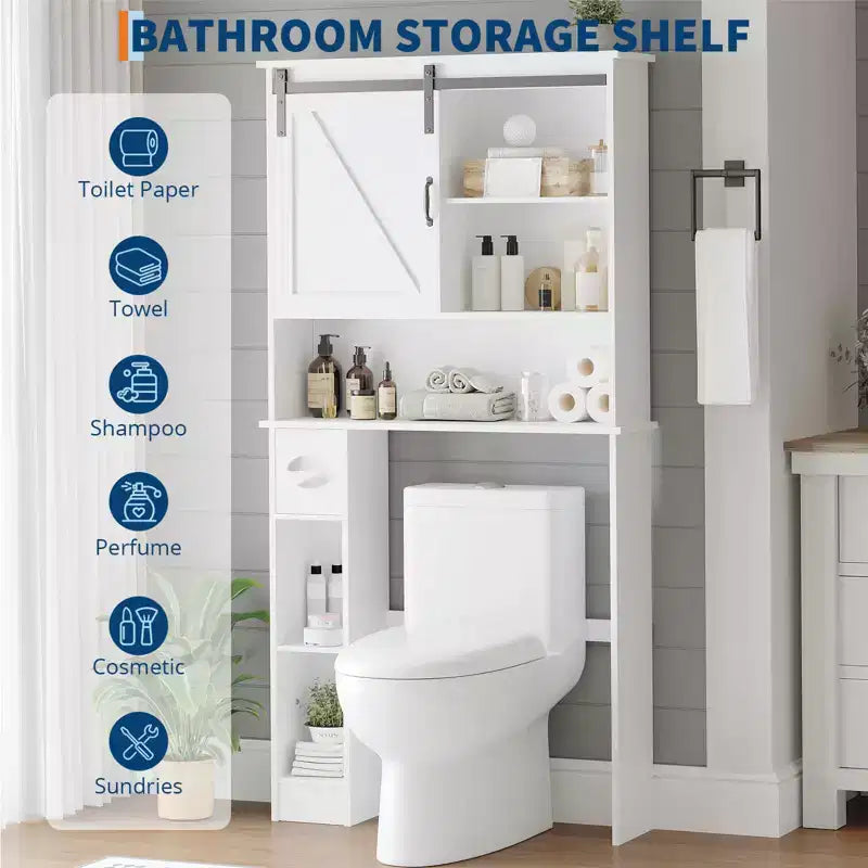 Meuble de Rangement au-dessus des Toilettes, Organisateur de Salle de Bain au-dessus des Toilettes avec Support de Papier et Étagères Réglables, Étagère de Toilettes Gain de Place