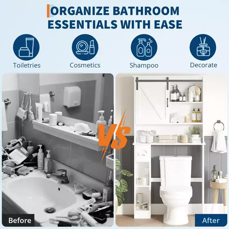 Meuble de Rangement au-dessus des Toilettes, Organisateur de Salle de Bain au-dessus des Toilettes avec Support de Papier et Étagères Réglables, Étagère de Toilettes Gain de Place