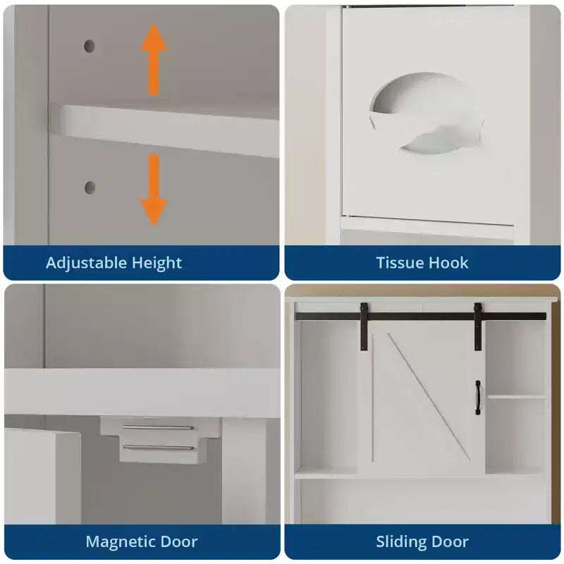 Meuble de Rangement au-dessus des Toilettes, Organisateur de Salle de Bain au-dessus des Toilettes avec Support de Papier et Étagères Réglables, Étagère de Toilettes Gain de Place