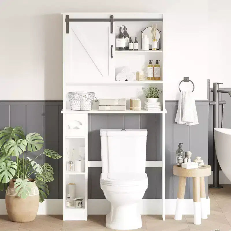 Over The Toilet Storage Cabinet, Bathroom Above Toilet Cabinet Organizer Paper Holder & Adjustable Shelves, Space Saving Toilet Rack