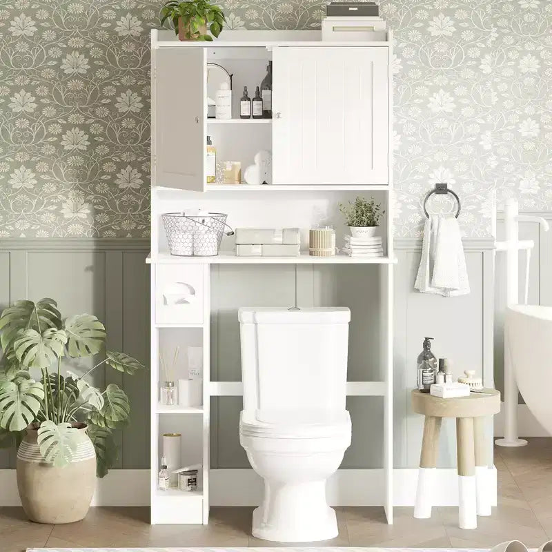 Meuble de Rangement au-dessus des Toilettes, Organisateur de Salle de Bain au-dessus des Toilettes avec Support de Papier et Étagères Réglables, Étagère de Toilettes Gain de Place