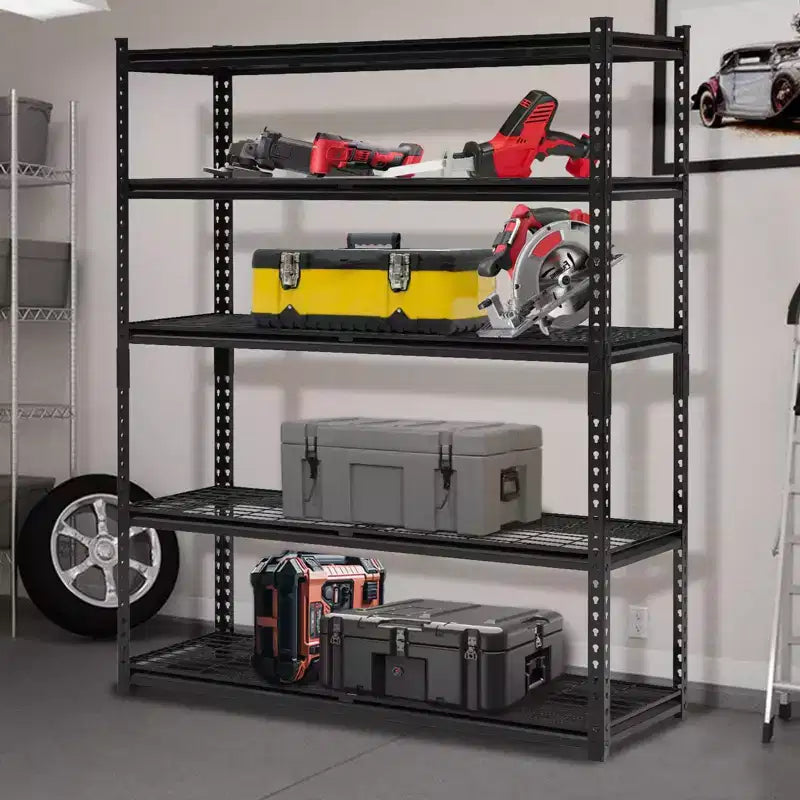 Étagères utilitaires réglables à 5 niveaux, étagères de garage en métal robustes de 907 kg, étagères de rangement, unités d'étagères autoportantes