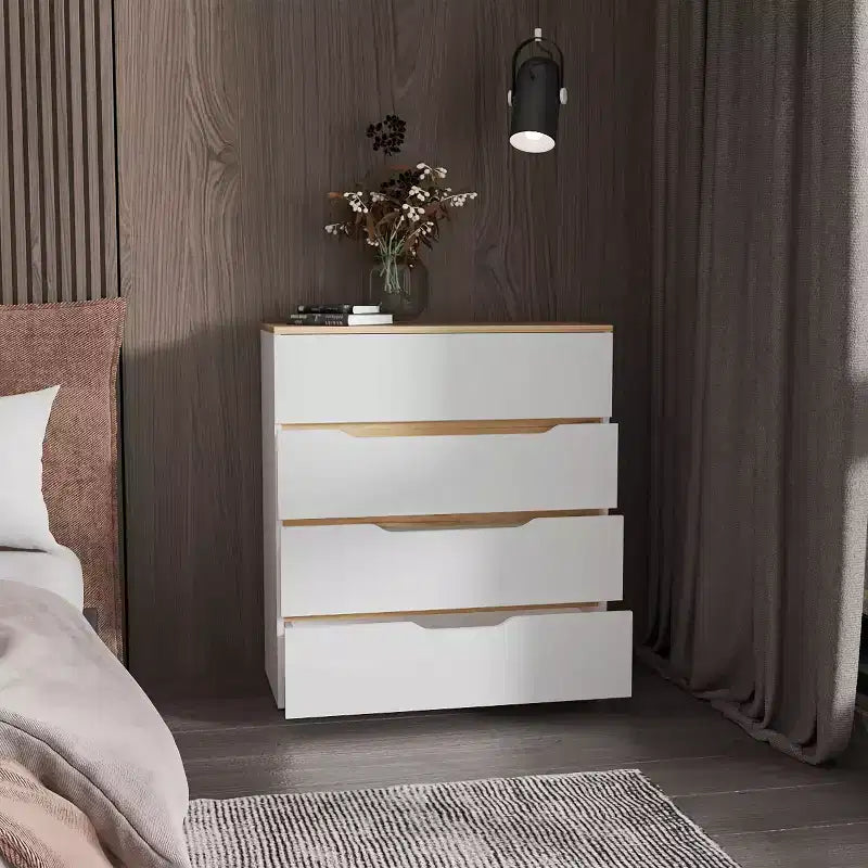 Commode à 4 tiroirs avec tiroirs spacieux et plateau robuste en bois manufacturé