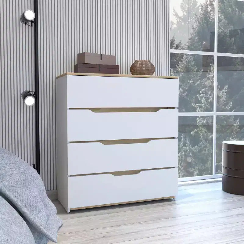 Commode à 4 tiroirs avec tiroirs spacieux et plateau robuste en bois manufacturé