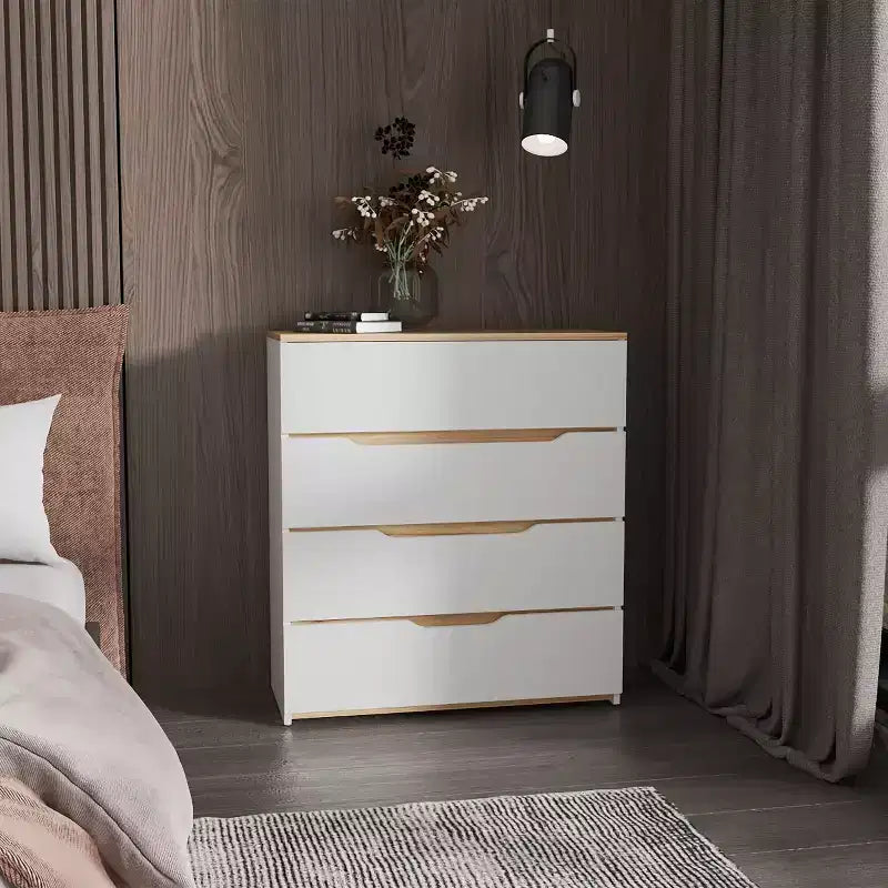 Commode à 4 tiroirs avec tiroirs spacieux et plateau robuste en bois manufacturé