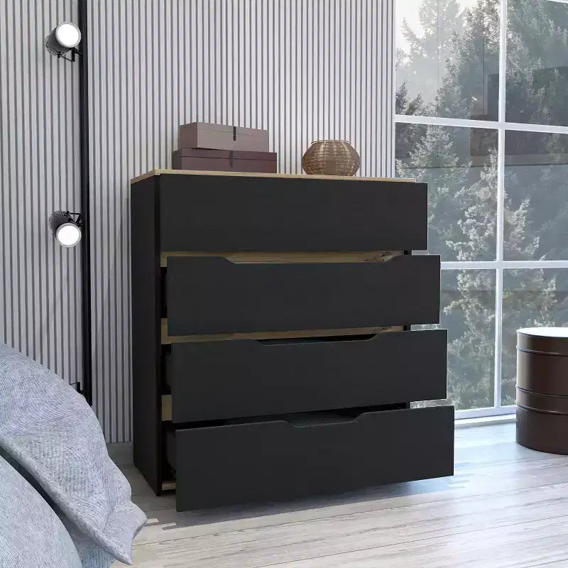 Commode à 4 tiroirs avec tiroirs spacieux et plateau robuste en bois manufacturé