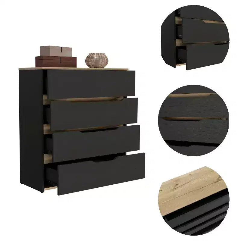 Commode à 4 tiroirs avec tiroirs spacieux et plateau robuste en bois manufacturé