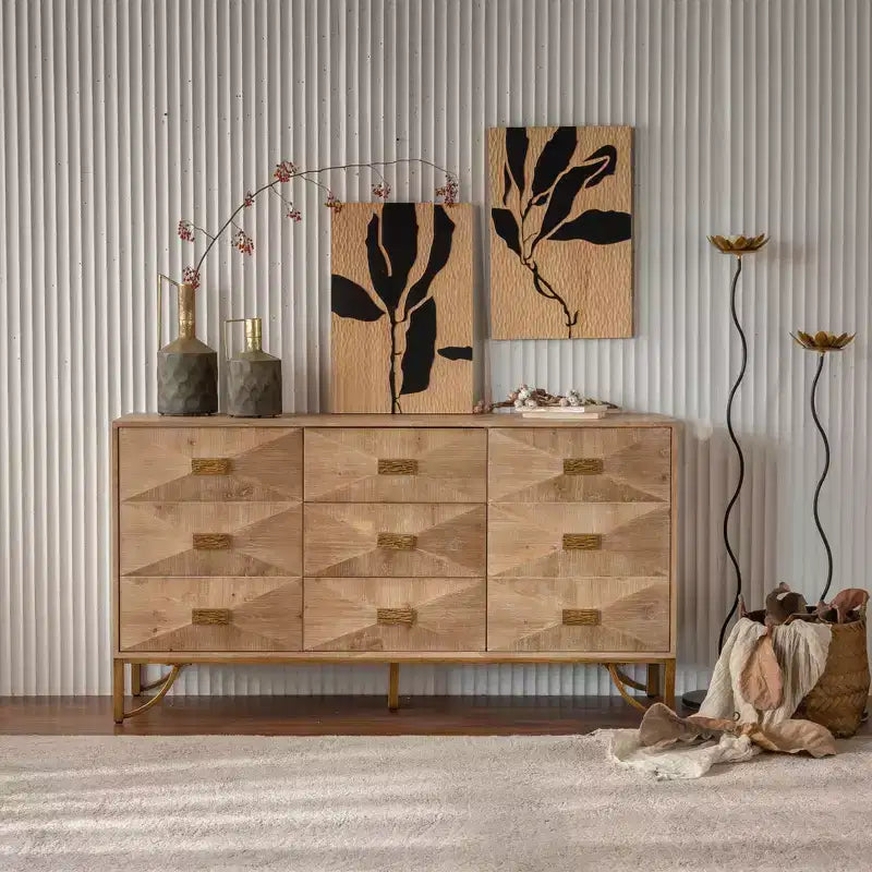Commode et chiffonnier en bois clair à 6 tiroirs avec tiroirs coulissants fluides