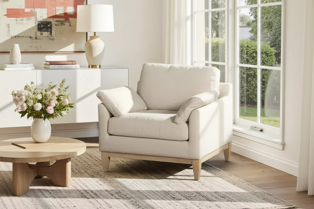 Fauteuil d'appoint moderne 36" de style ferme, blanc lin