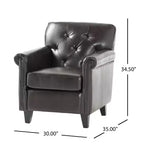 Fauteuil club contemporain capitonné en cuir reconstitué avec accoudoirs arrondis
