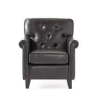 Fauteuil club contemporain capitonné en cuir reconstitué avec accoudoirs arrondis