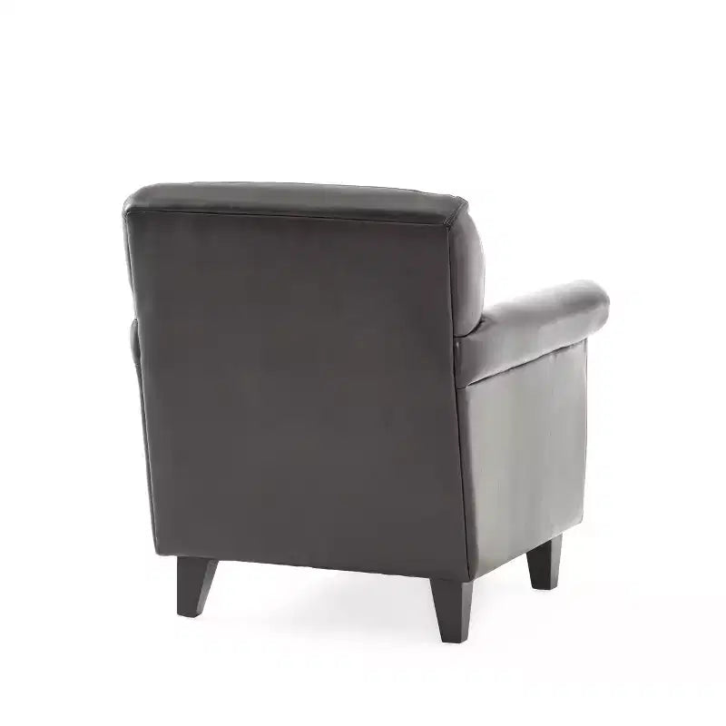 Fauteuil club contemporain capitonné en cuir reconstitué avec accoudoirs arrondis