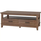 47.2 Farmhouse Coffee Table with Drawers and Open Shelf, Rustic Walnut Wood Grain Finish, Sturdy 6-Leg Center Table for Living Room