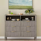 Commode à 6 tiroirs pour chambre à coucher, commode de style rustique avec 2 étagères ouvertes et portes cannelées pour salon, entrée
